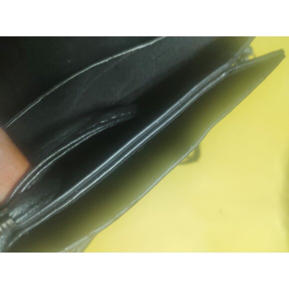 Black Leather sling bag with metal beading, has a button closure 8" x 7" - Picture 5 of 11